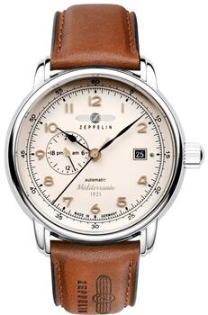 Zeppelin Méditerranée 9668-5 Automatic Vīriešu Pulkstenis 40mm Beige Dial Brown Leather Strap (9668-5)