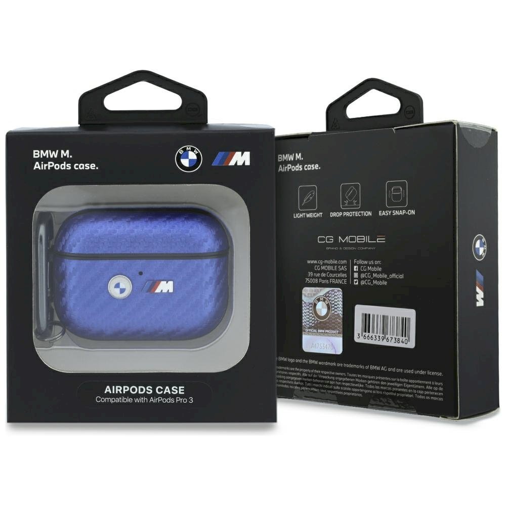 BMW M Carbon Metal Logo Case Защитный чехол для AirPods Pro 3 / светло-голубой (BMAP326PCILB)