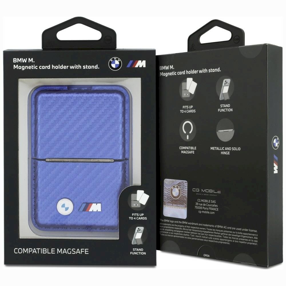 BMW M Carbon Wallet Case Metal Logos MagSafe Telefona maciņš / zils (BMOWMCS26PCILB)