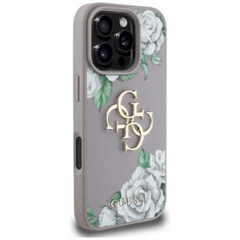 Case Guess Grained Roses Big 4G logo Aizsargapvalks priekš iPhone 16 Pro Max / violets (GUHCP16XPGROP4MU)