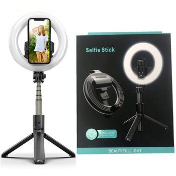Mocco 4in1 Universāls Selfie Stick ar 3 toņu LED lampu / Tripod Statnis / Bluetooth Tālvadības pults (MOC-SELF-4IN1-VLOG)