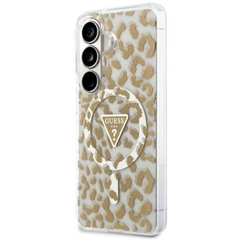 Case Guess IML Leopard Print Triangle MagSafe Aizsargapvalks priekš Samsung Galaxy S26 / brūns (GUHMS26SHLEGTGLW)