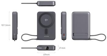 Swissten Qi2 MagSafe Power Bank 15W со встроенным кабелем USB-C 10000 mAh (22013979)
