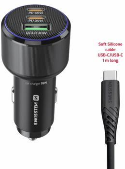 Swissten PD 2x USB-C / USB Automašīnas Lādētājs 95W ar USB-C - USB-C Kabeli 1m (20111912)