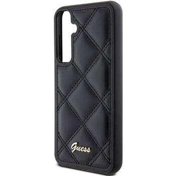 Guess GUHCS23FEPSQSQSK Quilted Metal Logo Aizsargapvalks priekš Samsung Galaxy S23 FE / melns (GUHCS23FEPSQSQSK)
