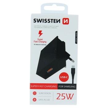 Swissten 25W Samsung Super Fast Charging lādētājs ar 1.2 m USB-C uz USB-C kabelis (SW-SAM-SFC-BK)