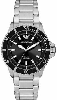 Emporio Armani Solar Diver Style Rokas Pulkstenis AR11787 Silver Black 42mm (AR11787)