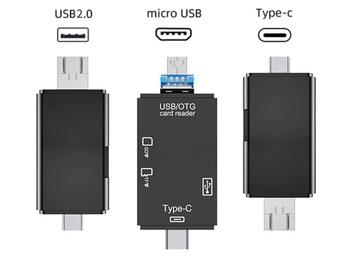 RoGer OTG USB-C/USB/microUSB Считыватель карт памяти TF / SD + USB 2.0 (RO-OTGREADERTFSD)