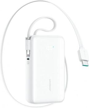 Joyroom JR-PR2L Power Bank with Digital Display, C+U+U, PD 35W, 10000 mAh with Built-in Retractable Type-C and Lightning Lanyard cable (0.7m) Зарядная батарея / белый (JR-PR2L-WHT)