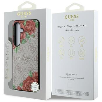 Guess Leather 4G Flowers Print Metal Classic Logo MagSafe Защитный чехол для Samsung Galaxy S25 / розовый (GUHMS25SP4ROPEMCP)