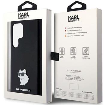 Karl Lagerfeld KLHCS24LSMHCNPK Hardcase Silicone Choupette Metal Pin Aizsargapvalks priekš S24 Ultra S928 / melns (KLHCS24LSMHCNPK)