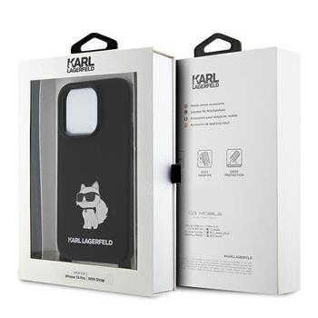 Karl Lagerfeld Crossbody Silicone Choupette Back Case Aizsargapvalks Priekš Apple iPhone 15 Pro Max (KLHCP15XSCBSCNK)