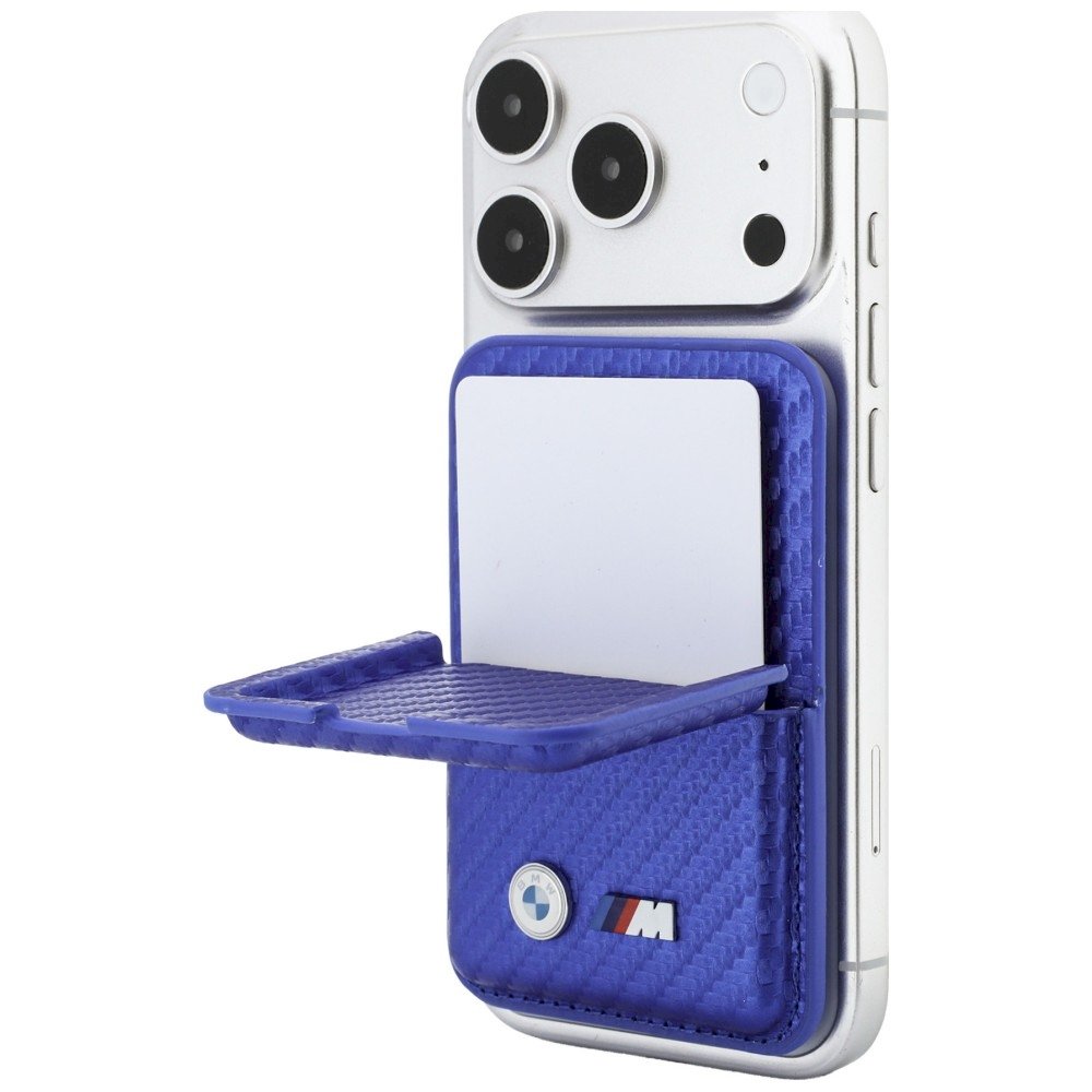 BMW M Carbon Wallet Case Metal Logos MagSafe Telefona maciņš / zils (BMOWMCS26PCILB)