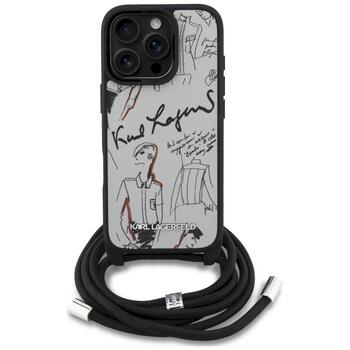 Karl Lagerfeld Crossbody Grained Pattern & Logo Case Aizsargapvalks priekš iPhone 16 Pro Max / pelēks (KLHCP16XPGGRMPCG)