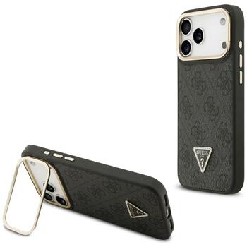 Case Guess 4G PU Triangle Logo & Stand Camera Magsafe Aizsargapvalks priekš iPhone 17 Pro Max / melns (GUHMP17XPCS4GPTK)