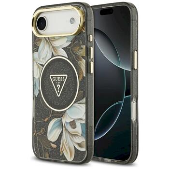 Guess IML Glitter Flowers Triangle MagSafe case Защитный чехол для iPhone Air / чёрный (GUHMP17MHFLPEDK)