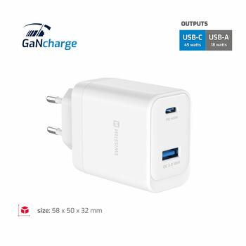 Swissten Travel Charger Core Gan USB-C PD 45W / USB-A QC 18W QC Зарядное устройство (22071330)