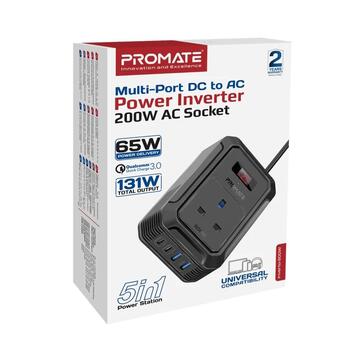 Promate Inverto-200W Автомобильный инвертор DC-AC 11-17V 200W / USB-C PD65W (INVERTO200W)