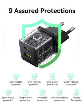 Baseus Palm Fast Charger Зарядное устройство USB-A + USB-C 30W / чёрный (P1011160A113-00)