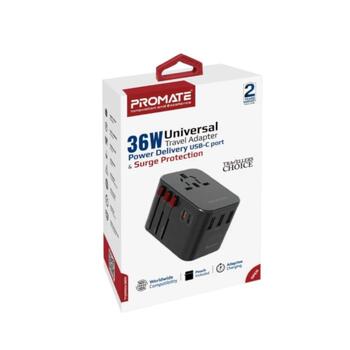 Promate TripMate-36W Универсальное зарядное устройство 36W EU / US / UK / AU (TRIPMATE36W)