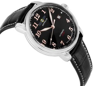 Zeppelin LZ 127 Graf Zeppelin Automatic Мужские Часы 40mm Black Dial Black Leather Strap (7656-2)