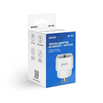 SAVIO AP-03 Travel Adapter Strāvas adapteris EU - US (AP-03)