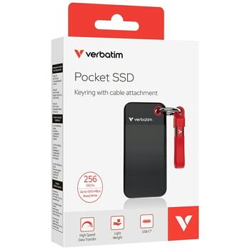 Verbatim Pocket SSD Внешний Накопитель 256GB USB-C 3.2 gen.2 / чёрный-красный (32417)