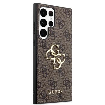 Guess PU 4G Metal Logo Case Aizsargapvalks priekš Samsung Galaxy S23 Ultra / brūns (GUHCS23L4GMGBR)