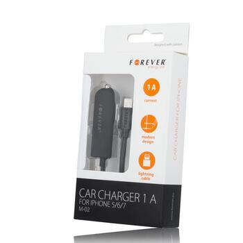 Forever M-02 2.1A (12V / 24V) Autolādētājs + Lightning Kabelis 1.2m Melns (T_0014877)