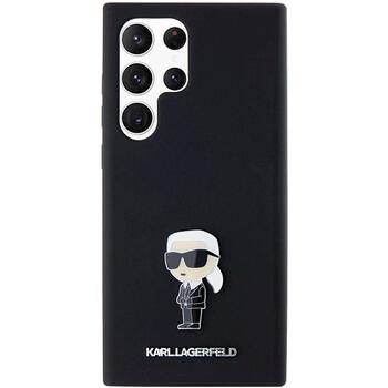 Karl Lagerfeld KLHCS24LSMHKNPK Silicone Ikonik Metal Pin Aizsargapvalks priekš S24 Ultra S928 / melns (KLHCS24LSMHKNPK)