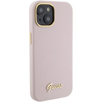 Guess Silicone Script Metal Logo & Frame Back Case Защитный Чехол для Apple iPhone 15 (GUHCP15SSMBSLP)