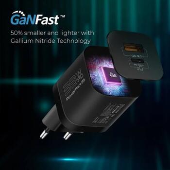 PROMATE PowerPort-33 GaNFast Зарядное устройство 33W / USB-C PD / USB-A (AISPOWERPORT33EUBK)