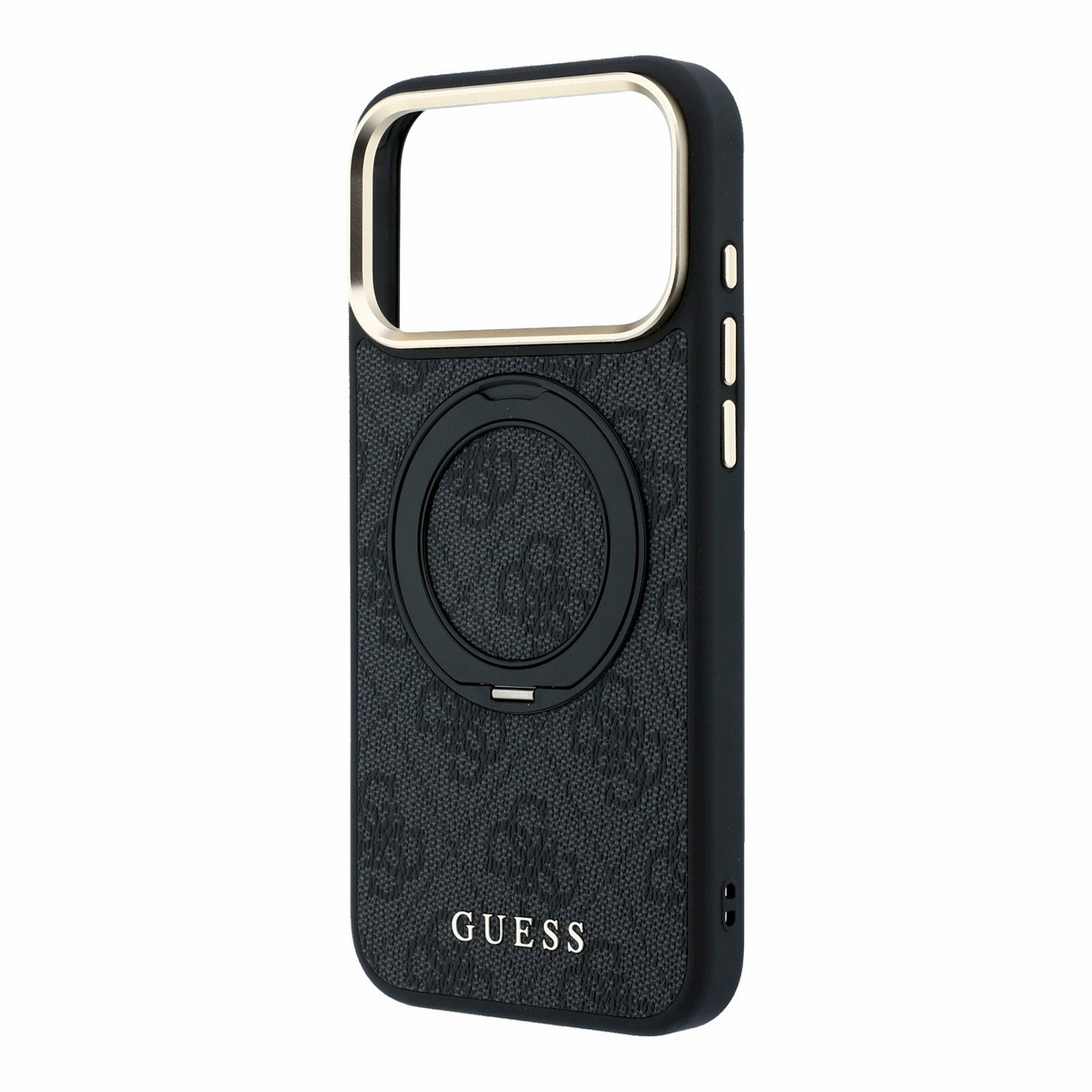 Guess PU 4G Ring Stand MagSafe Case Aizsargapvalks priekš iPhone 18 Pro / melns (GUHMP18L6PS4RSCLK)