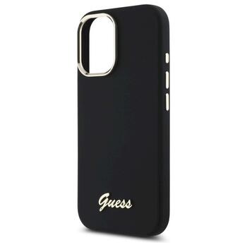 Guess GUHCP16MSMBSLK Silicone Script Metal Logo & Frame Защитный чехол для iPhone 16 Plus 6.7