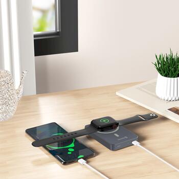 Swissten FUSION Power Bank Универсальный Внешний Аккумулятор MagSafe / Apple Watch / 10000 mAh Серебристый (22013983)