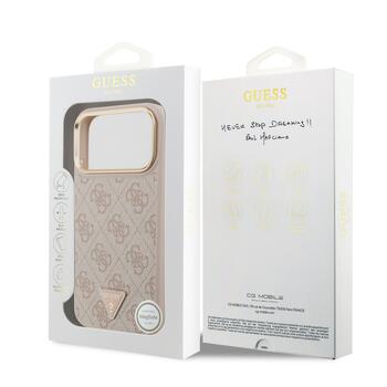 Guess PU Leather 4G Strass Triangle Logo Gold Frame MagSafe Case Защитный чехол для iPhone 17 Pro Max / розовый (GUHMP17XP4GTDGMP)