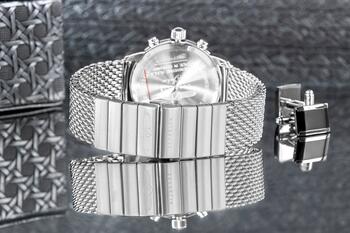 Zeppelin 100 Jahre Quartz Chronograph Vīriešu Pulkstenis 42mm Silver Dial Stainless Steel Mesh Bracelet (7680M-1)