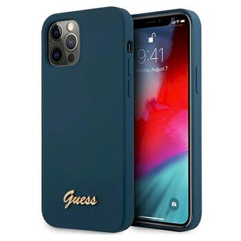 Guess GUHCP12LLSLMGBL Metal Logo Script Aizsargapvalks priekš iPhone 12 Pro Max 6,7