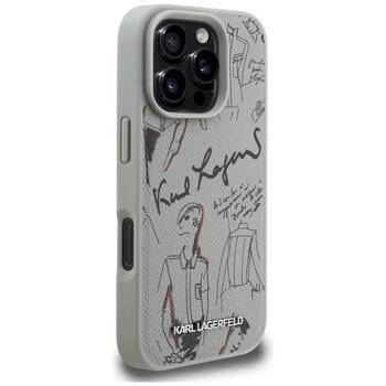 Karl Lagerfeld Grained Pattern & Logo MagSafe Case Защитный чехол для iPhone 16 Pro Max / серый (KLHMP16XPGGRMPKG)