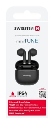 Swissten TWS Mini TUNE Bluetooth Стерео Гарнитура с Микрофоном Черная (51107096)