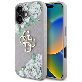 Case Guess Grained Roses Big 4G logo Защитный чехол для iPhone 16 / фиолетовый (GUHCP16SPGROP4MU)