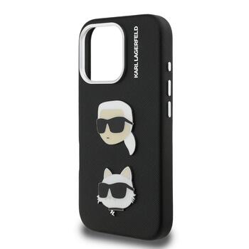Karl Lagerfeld Grained PU K&CH Heads Case Aizsargapvalks priekš Apple iPhone 16 Pro Max (KLHCP16XPSFDHPK)