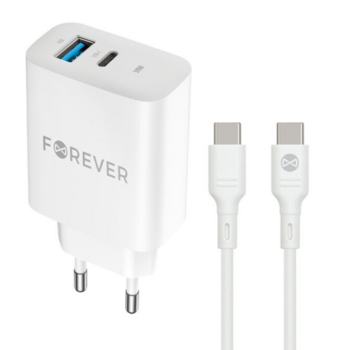 Forever TC-07 Tīkla Lādētājs PD / QC / USB-C / USB / 30W + USB-C Kabelis 60W (GSM180736)