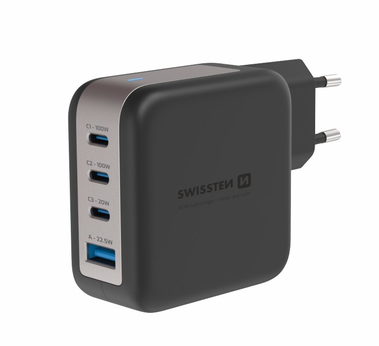 Swissten GaN 3x USB-C PD 100W / USB-A 18W QC Tīkla Lādētājs (22071600)
