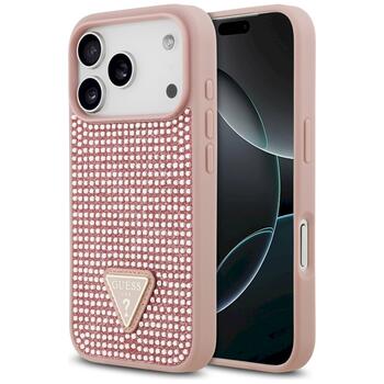 Case Guess Rhinestone Triangle Logo Aizsargapvalks priekš iPhone 17 Pro / rozā (GUHCP17LHDGTPP)