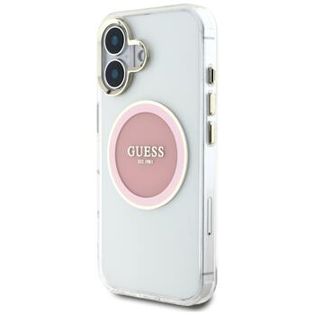 Case Guess IML Metal Colored Circle Classic Logo MagSafe Aizsargapvalks priekš iPhone 16 / rozā (GUHMP16SHTDRCEDP)