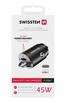 Swissten Nano PD Universāls Viedtālruņa Lādētājs 2x USB-C 45W (20111900)