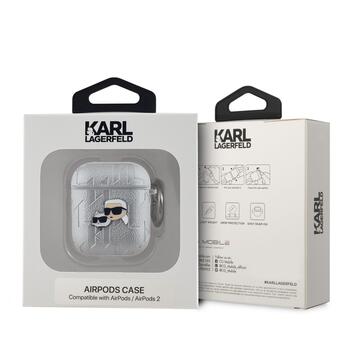 Karl Lagerfeld PU Embossed Karl and Choupette Heads Case Защитный чехол для AirPods 1/2 / серебристый (KLA2PGKCPS)