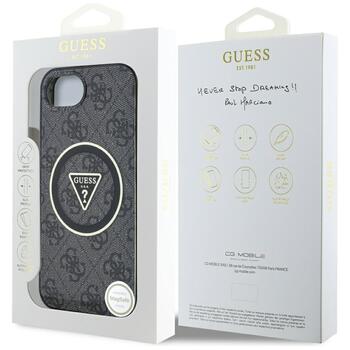 Case Guess IML Metal Glitter 4G Circle Triangle MagSafe Aizsargapvalks priekš iPhone 16e / 17e / melns (GUHMPSE4HG4PRTGK)