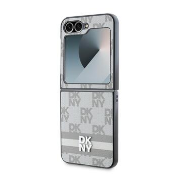 DKNY PU Leather Checkered Pattern and Stripe Case Aizsargapvalks priekš Samsung Galaxy Z Flip 6/7 FE / bēšs (DKHCZF6PCPTSSE)